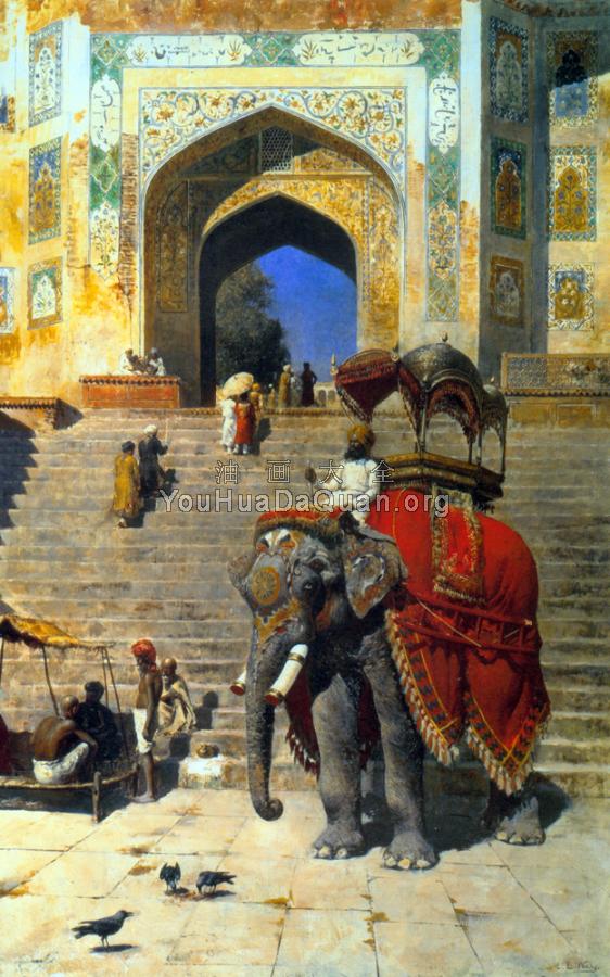 Royal Elephant at the Gateway to the Jami Masjid Mathura - 埃德温·罗德·威克斯